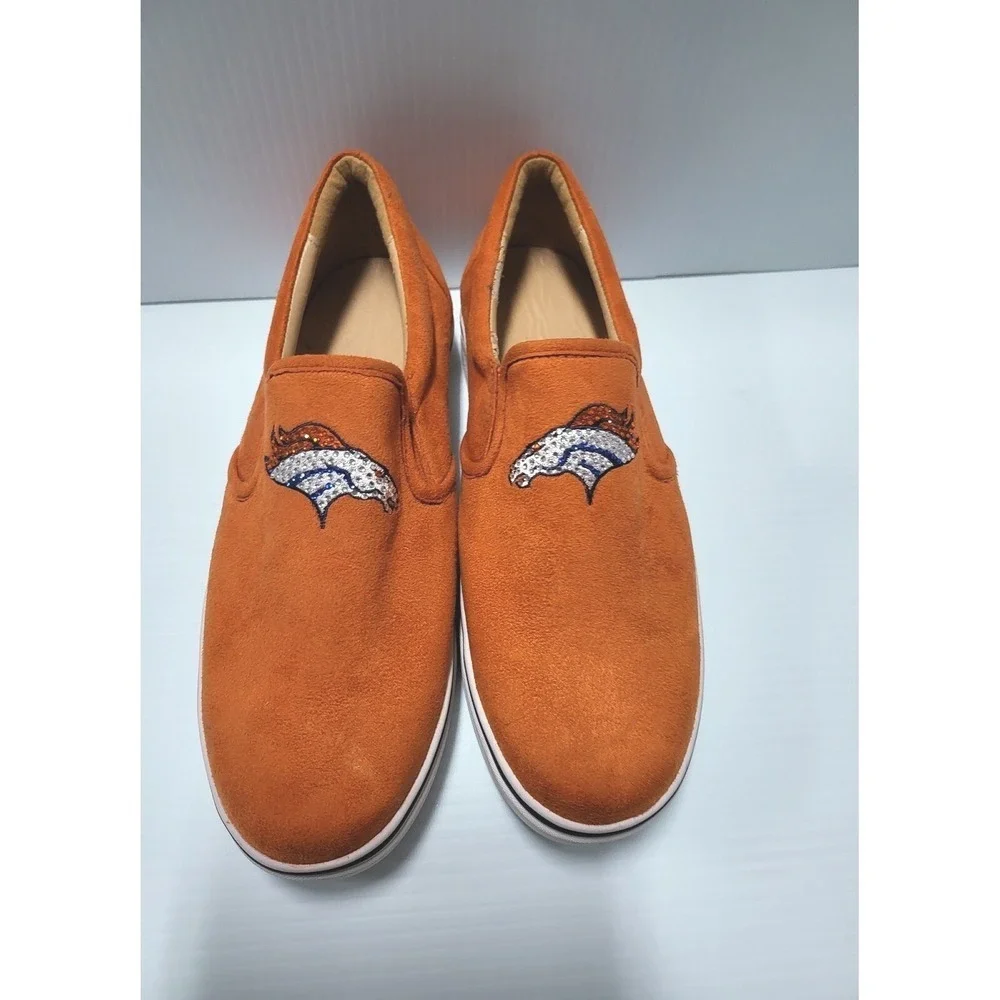 Denver Broncos Slip On Shoes Orange Team Logo Casual Sneakers